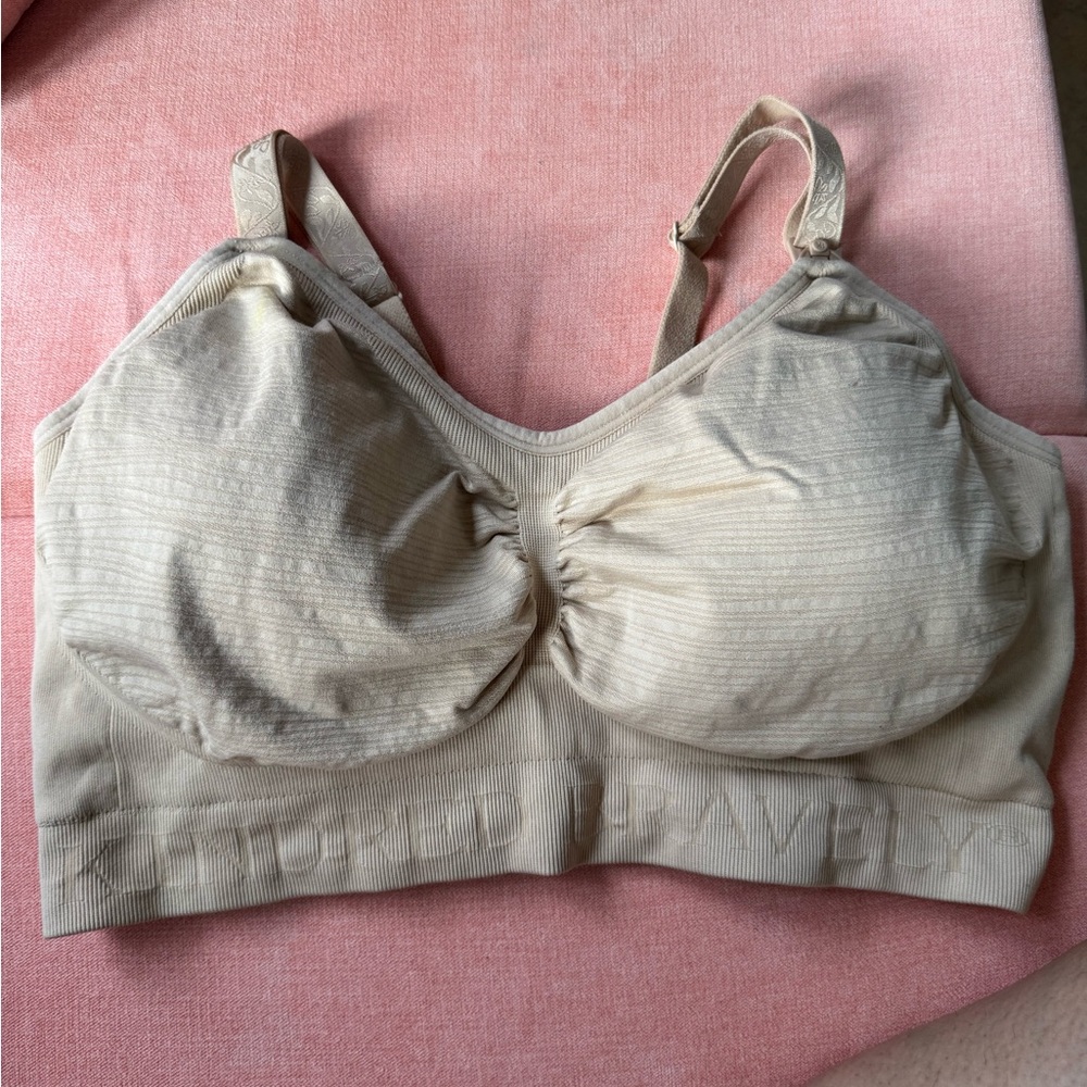 Beige sublime hands free pumping and nursing bra